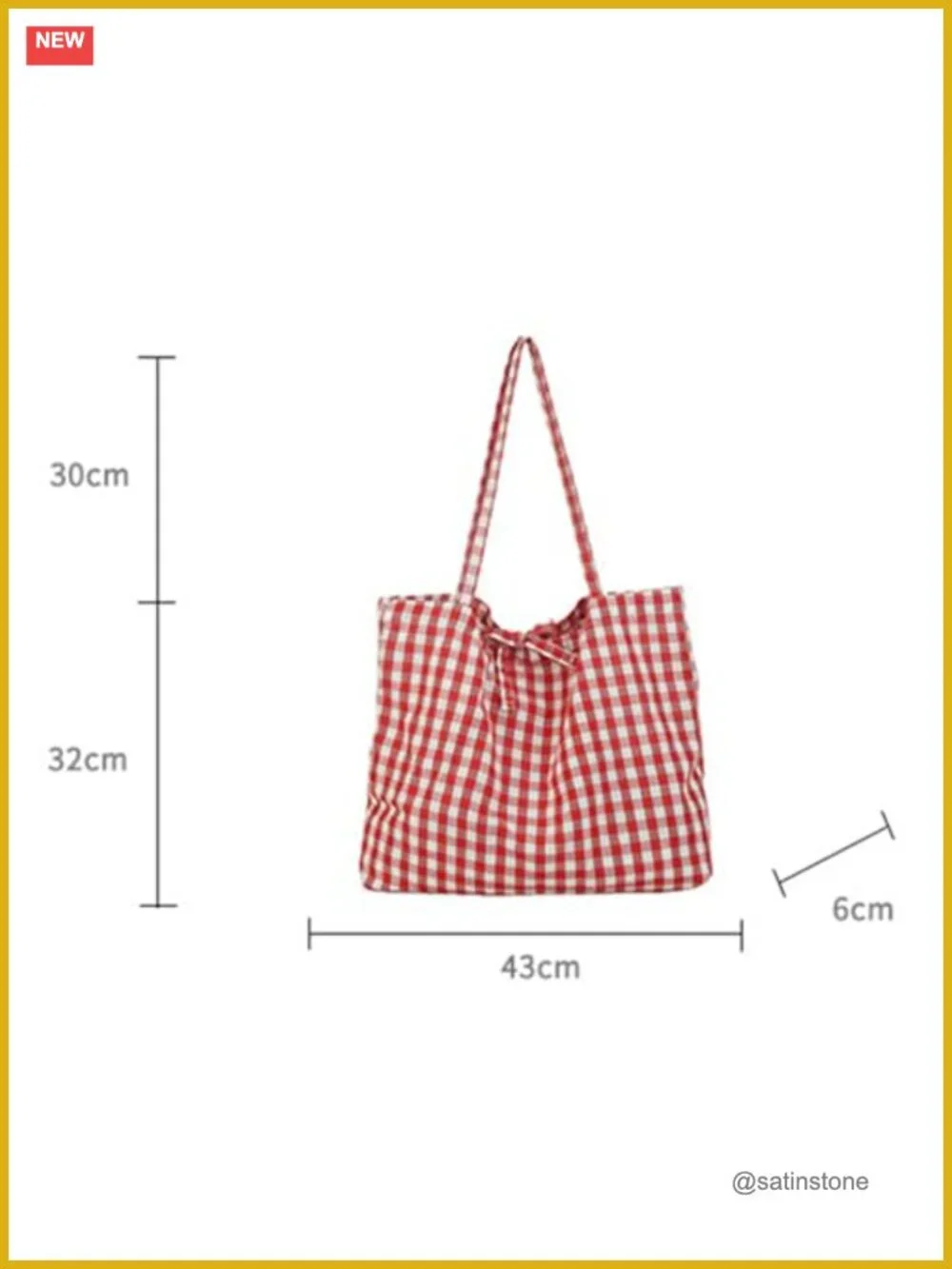 Gingham Canvas Tote Bag Large Capacity Casual Shoulder Bag